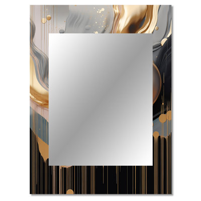 Gold and Black Mystic MÚlange III - Abstract Shapes Decorative Mirror, Gold Wall Mirror, Printed Metal Art