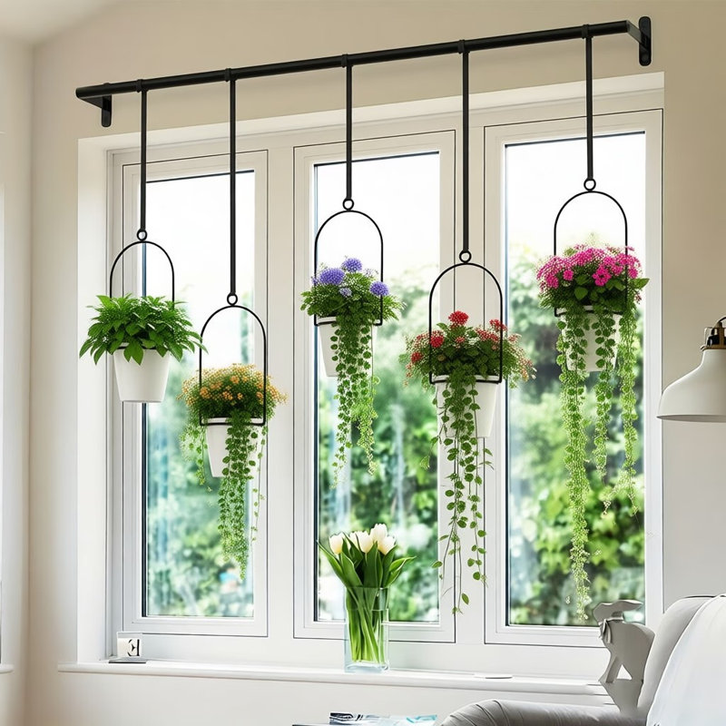 Un support de rangement de cuisine réglable et extensible avec 5 pots de fleurs; Doté d'une structure en métal, convient à une utilisation intérieure et extérieure; Idéal pour les rebords de fenêtre ou les balcons, parfait pour faire pousser des herbes.