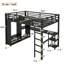 Structure de lit double pleine grandeur avec garde-robe intégrée, lit mezzanine en métal avec bureau et tablettes de rangement