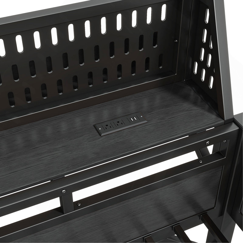 Structure de lit simple de taille mezzanine avec tablettes de rangement et panneau perforé, lit mezzanine en métal avec ports USB et lumières DEL, sécuritaire et robuste