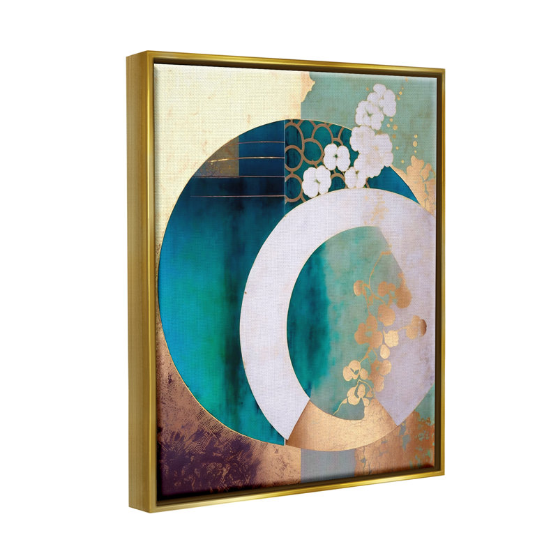 Asian Moon Abstraction, impression sur bois encadrée, Cadre flottant métallique doré, H 21 po x l 17 po x P 1,7 po