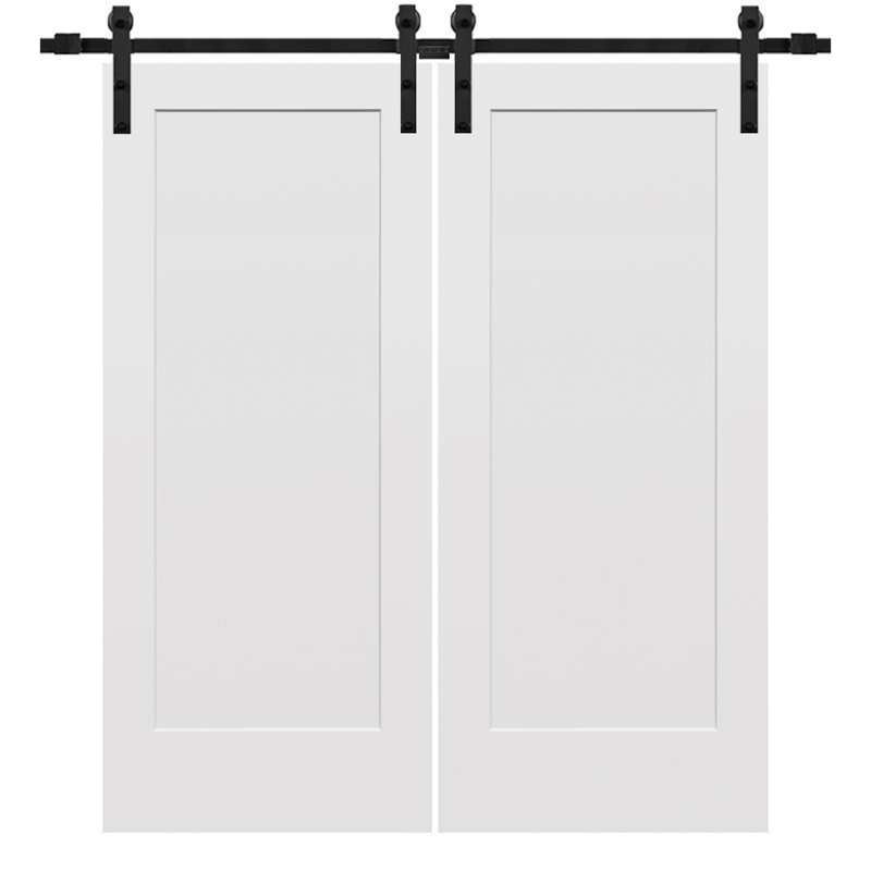 Porte de grange intérieure moulée en bois manufacturé lambrissé avec trousse de quincaillerie d'installation, 72 po x 80 po