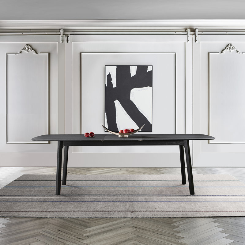 Ambere Extendable Oak Solid Wood Dining Table, Black Brushed