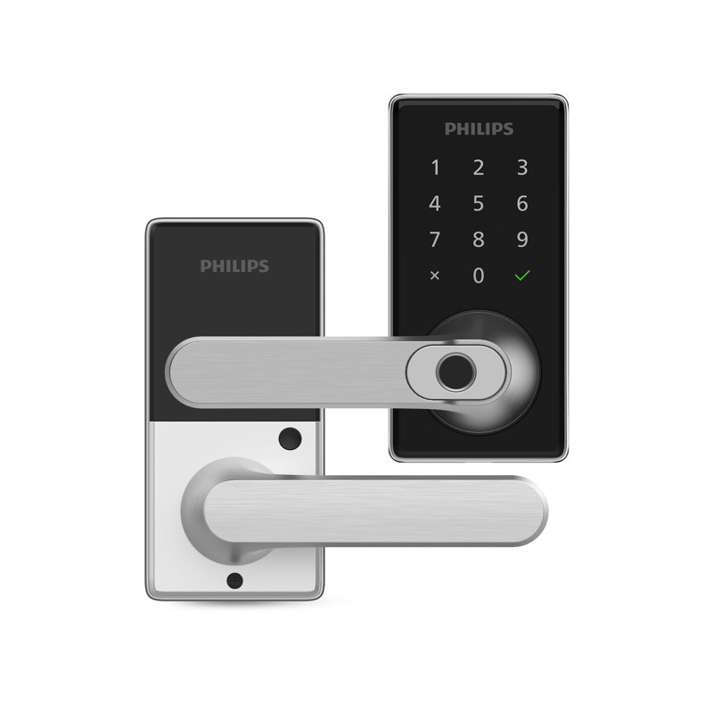 Combinaison de serrure à pêne dormant intelligent Philips Wi-Fi avec levier d'empreintes digitales, Nickel satiné