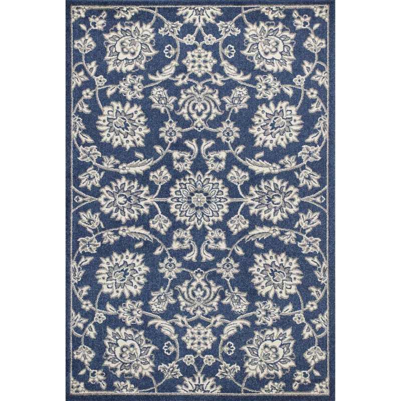 Tapis bleu et ivoire Austina, Rectangle 1 pi 11 po x 3 pi 9 po