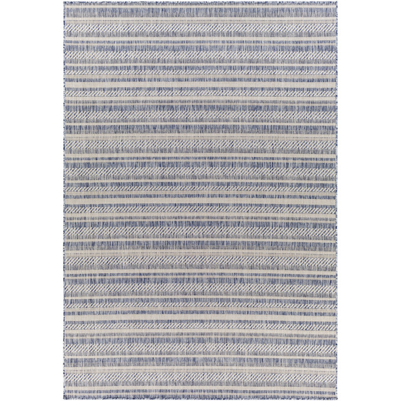 Striped Blue/Charcoal Indoor/Outdoor Area Rug, Rectangle 2' x 2'11"