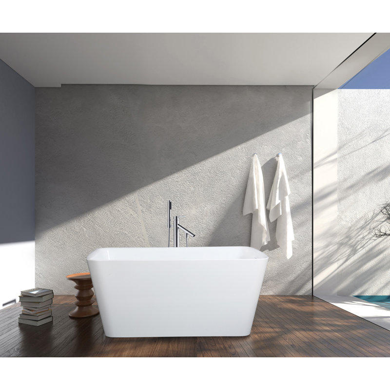 Glossy White Acrylic Freestanding Tub with Built-in Seat