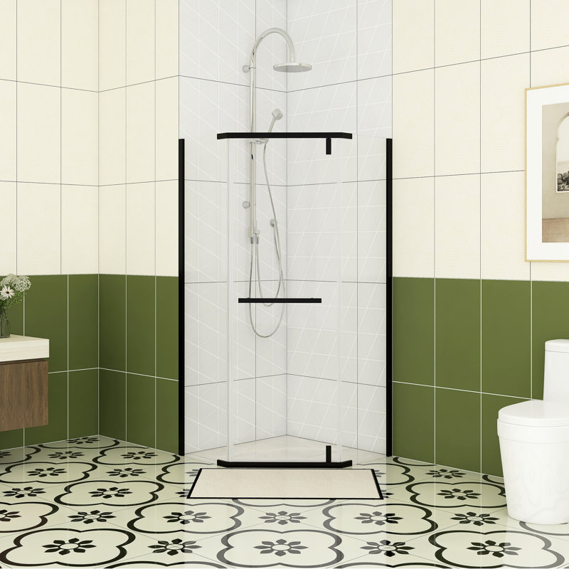 35 In. W X 72 In. H Neo-Angle Pivot Semi-Frameless Corner Shower Enclosure In Matte Black, Matte Black