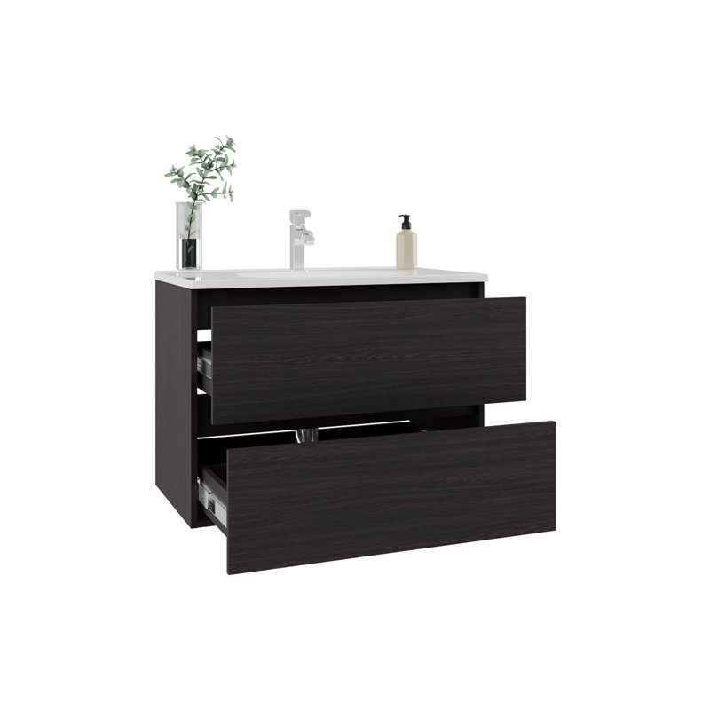 Armoire de salle de bain Opalo, avec deux tablettes et rangement ouvert, noir