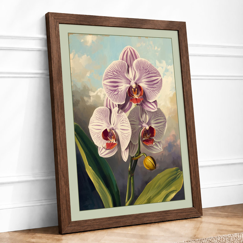 Orchid in Bloom Botanical - Framed Print, A3 - 42.0 x 29.7 cm, Walnut