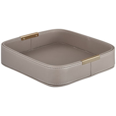 Square, Grey, Small,Luxury Leather Tray For Entryway And Desk - Key Holder, Jewellery Organizer, Decorative Catchall With Waterproof Coating - Elegant Home Decor Accessory
