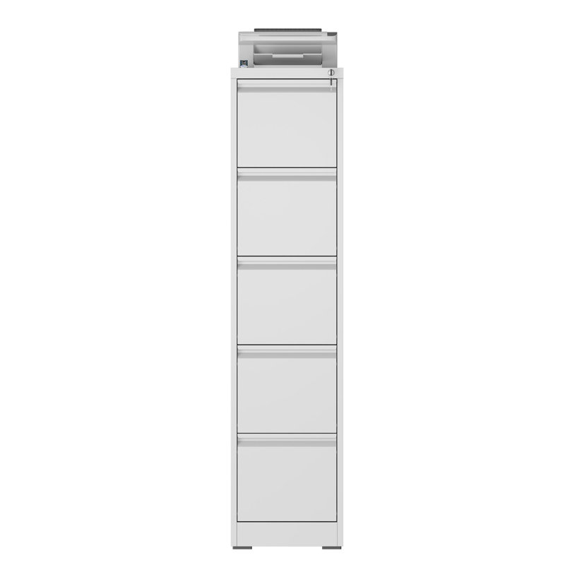 White 5-Drawer Vertical Metal File Cabinet with Lock, Slim Profile for Home Office, Full Extension Drawers for Letter Legal A4 Files