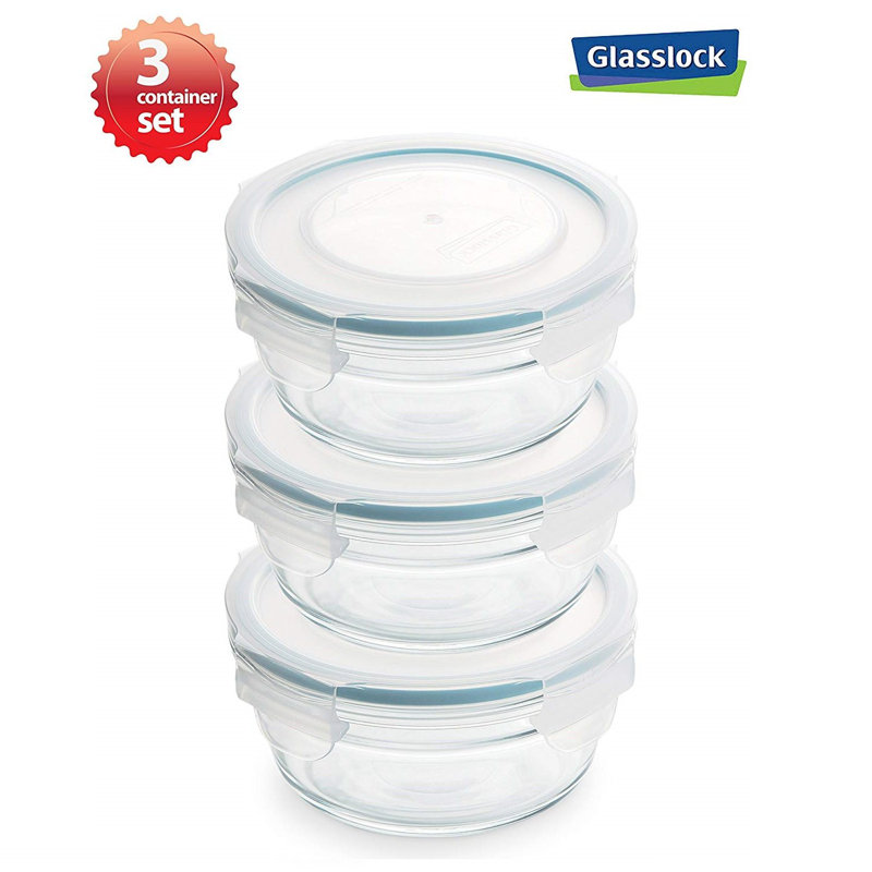 Clear Round Glass Airtight Food Storage Container Set
