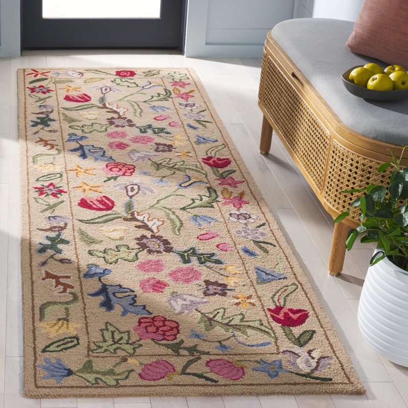 Lounes Hand Tufted Wool Floral Rug, Rectangle 2'6" x 8"