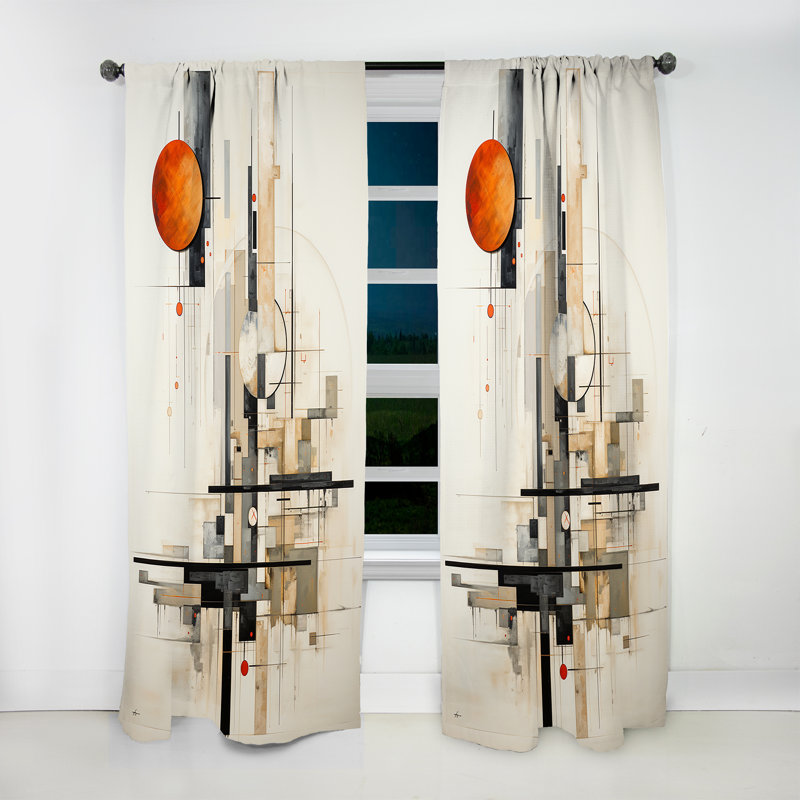 Vicaro Beige Suprematism Harmonic Equilibrium III - Modern Curtain - Velvet Room Darkening - 1 Panel, 52" W x 95" L