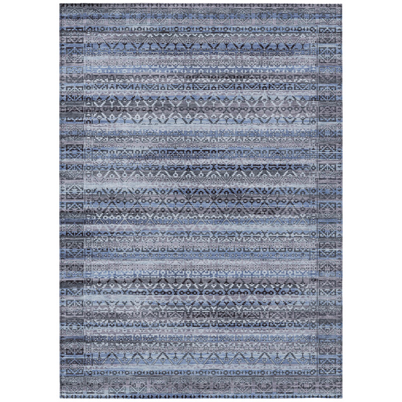 Machine Washable Indoor/Outdoor Xhevrie Blue Rug, Rectangle 2'6" x 3'10"