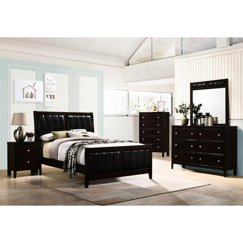 Lit double pour chambre à coucher avec revêtement cappuccino sophistiqué et revêtement en bois noir Allure, Lit double