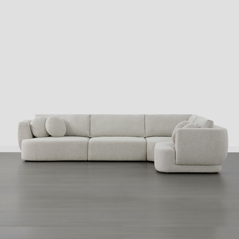 Aneika 140''W 4-Piece Curved Modular Oversized Sectional, Light Gray Polyester