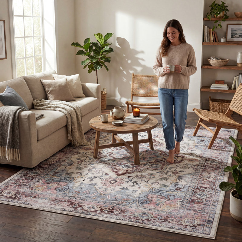  Esmira Medallion Washable Rug, Rectangle 6' x 9', Brown