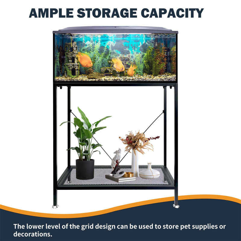 Black Metal 10 Gallon Aquarium Stand with Storage Shelf