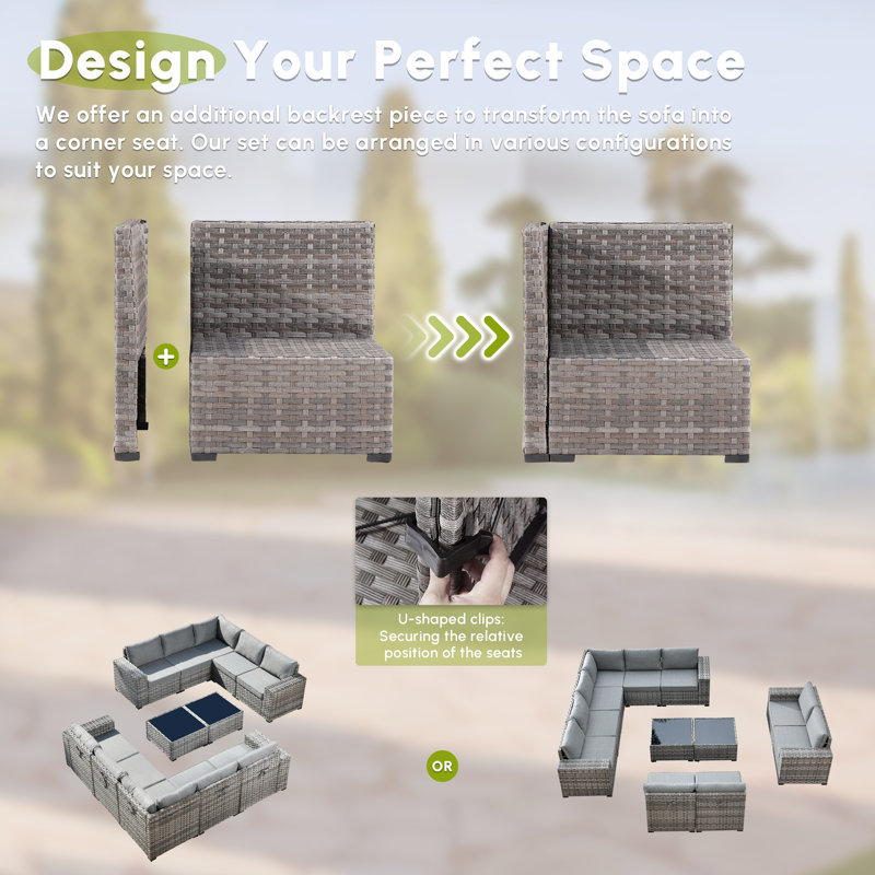 12 - Person Patio Furniture Set with Swivel Rocking Chairs, Outdoor Wicker Rattan Sectional Seating Group with Cushions, All Weather Sofa Conversation Set with Table for Garden Backyard
