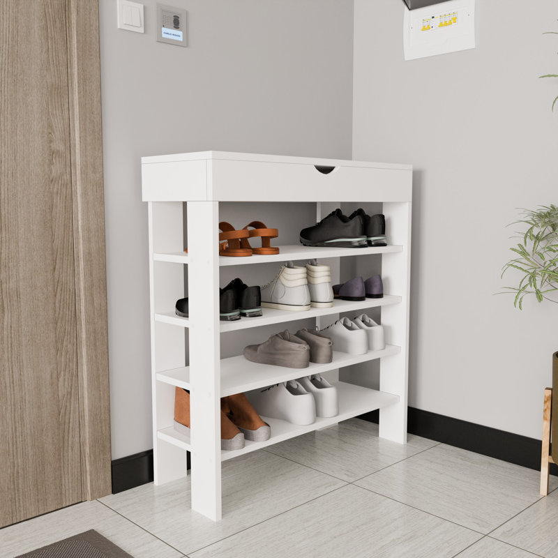 Modern Shoe Cabinet, White, 31.5 x 35.4 x 11.8 inches | 100% Melamine Coated Chipboard, Multiple Adjustable Shelves, Wall-Mountable Design | Stylish Storage Solution for Entryway & Hallway, Space-Saving & Functional