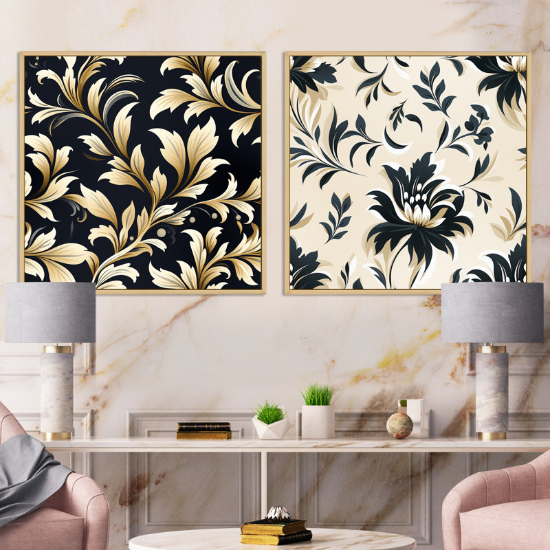 Chatou Sleek Damask Harmony - Abstract Botanicals Square, Cadre flottant brun, H 36 po x l 73 po