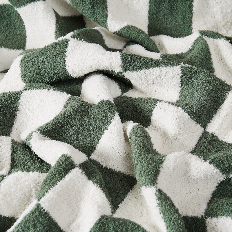 Truly Soft Cozy Checkerboard Reversible Throw, Off White/Green