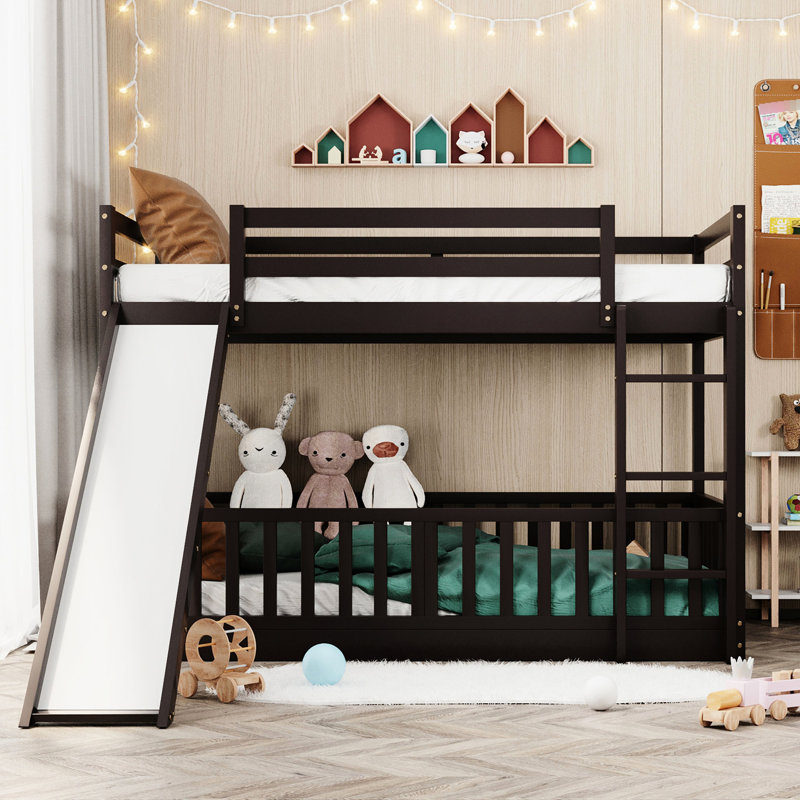 Twin Over Bunk Bed With Slide And , - Elegant Bedroom Choice Convertible & Solid Construction, Espresso