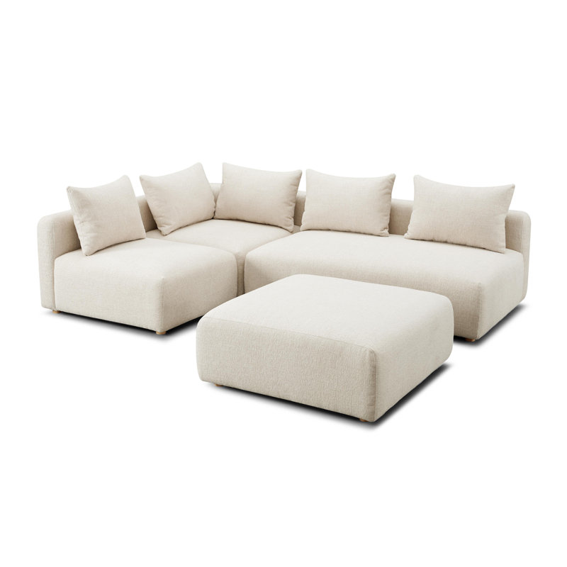 Tov Furniture Hangover Cream Heavy Textured Fabric 4-Piece Modular Chaise Sectional, Cream Textured