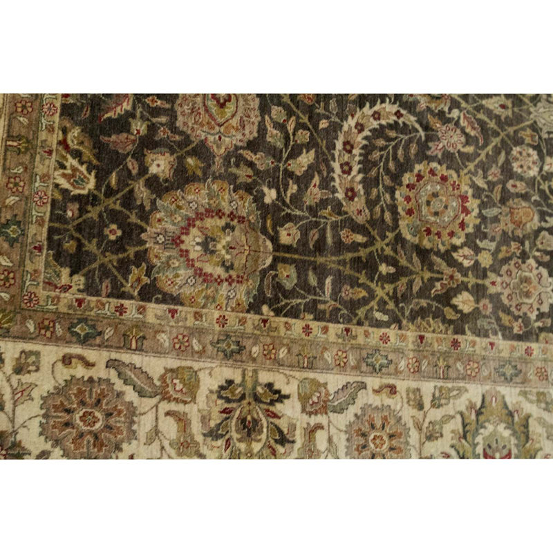 Tapis unique brun / ivoire noué à la main 8 pi 8 po x 11 pi 11 po