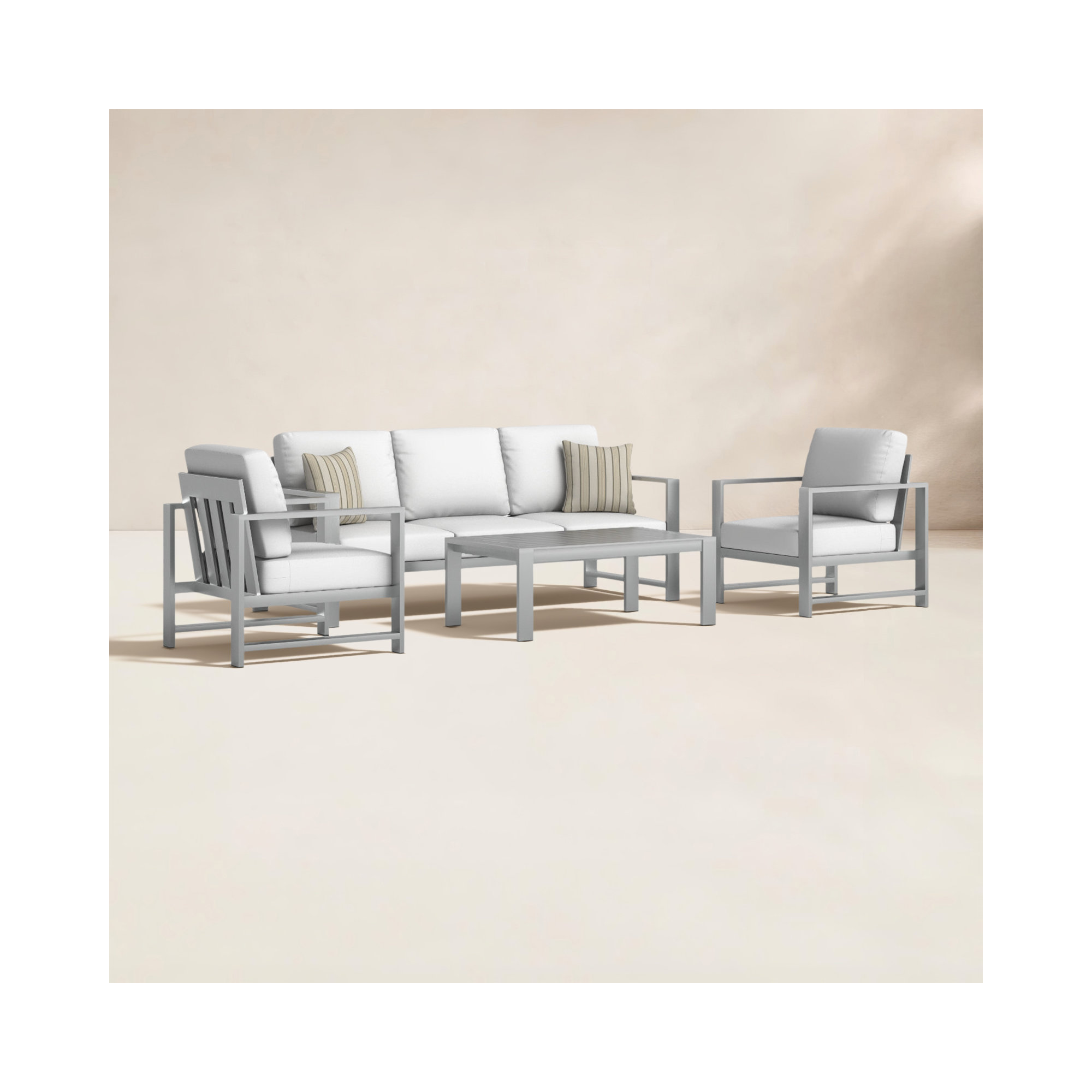 Dulcie 5 Person Seating Set with Sunbrella Cushions, Canvas White Sunbrella® Canvas