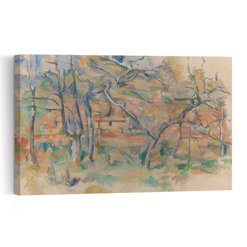 Arbres et maisons, Provence, vers 1885. Affiche d'architecture contemporaine abstraite., H 12 po x l 18 po