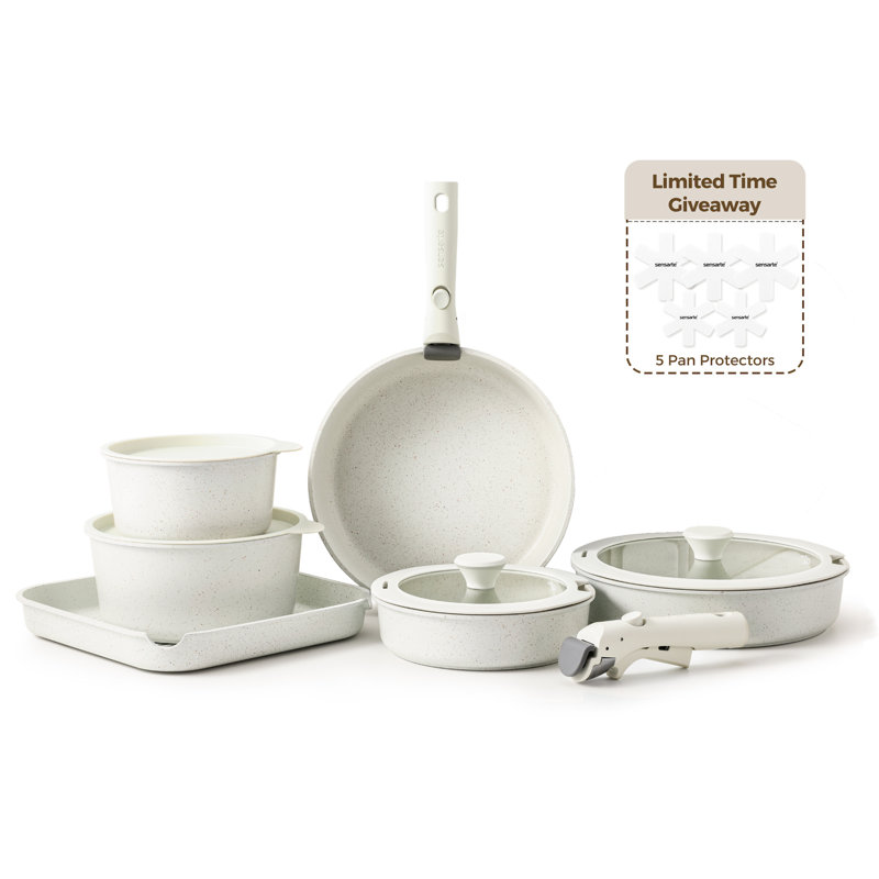 White 17-Piece Nonstick Aluminum and Stainless Steel Cookware Set