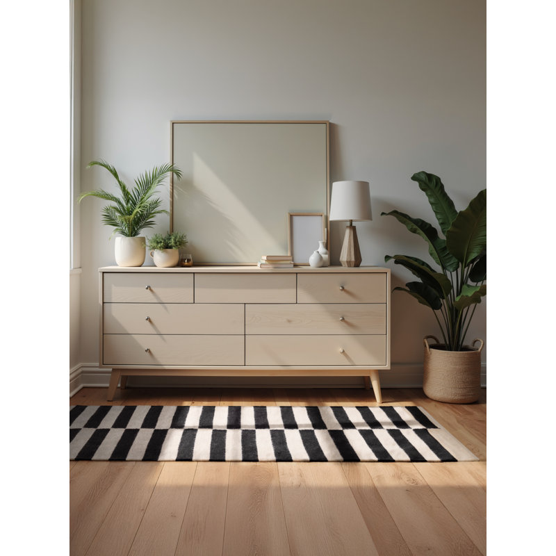 Vika Wool Rug by Hanse Home - Natural Living Room Rug, Handwoven & Natural, Geometric Stripe Design for Living Room, Bedroom, Hallway