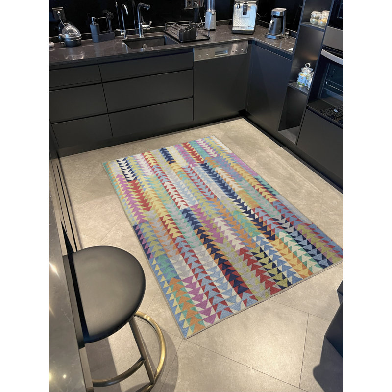 Tapis décoratif moderne multicolore à motifs géométriques de tons clairs, Rectangle 3 pi 9,81 po x 6 pi 6,74 po