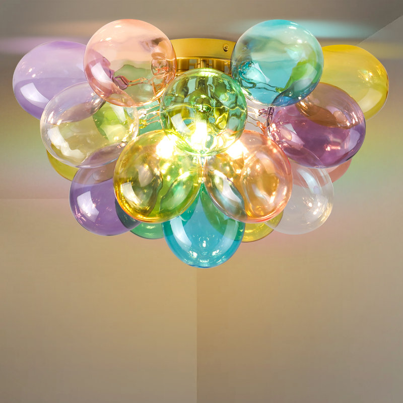 Lustre coloré en forme de boule de verre coloré - luminaire suspendu 3 lumières 15 pouces