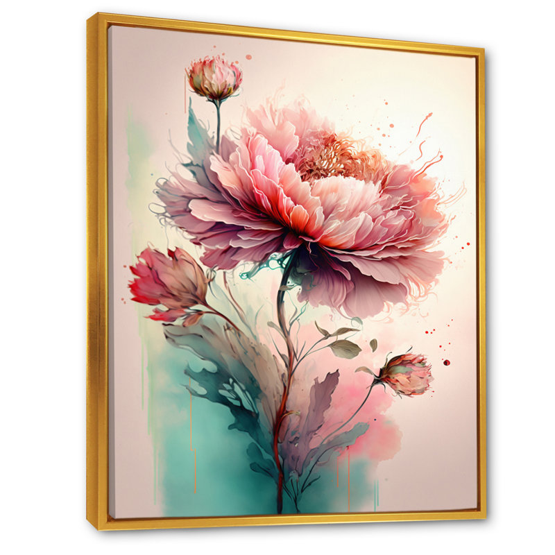 Pivoine rose vif Lozier - reproduction sur toile, H 32 po x l 24 po x P 1 po, Toile avec cadre flottant or