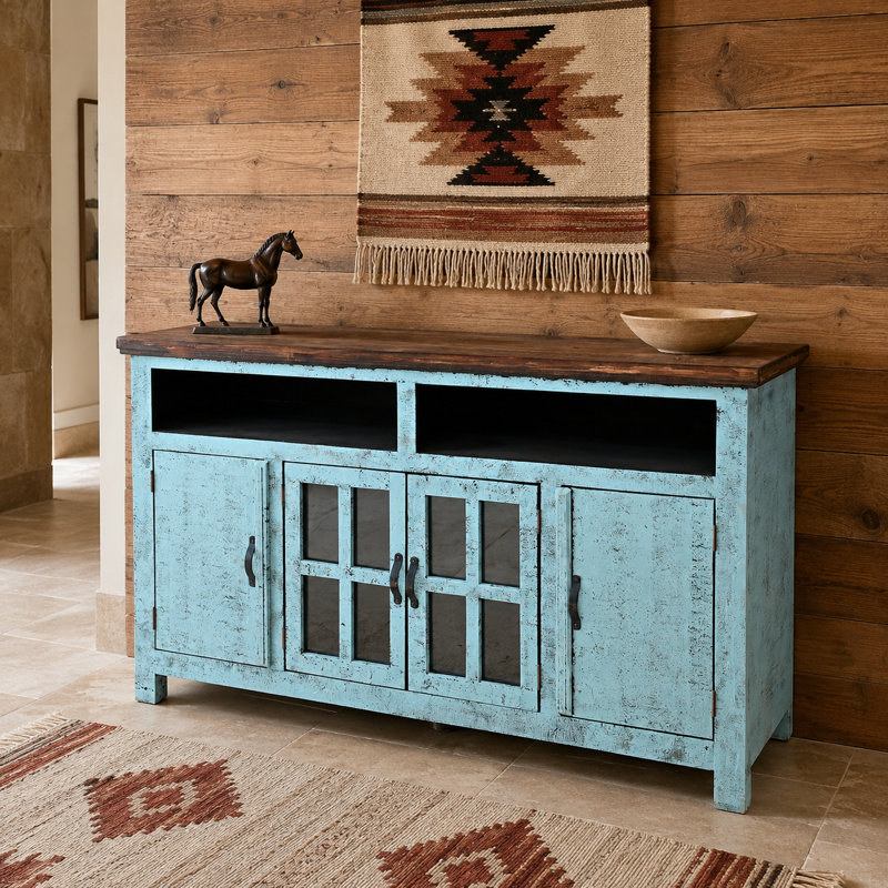 Meuble télé 60 po turquoise Hacienda, Brun et blanc, White