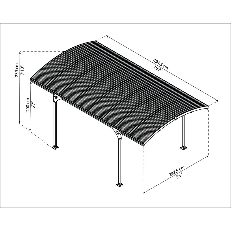 Palram - Canopia Atlas 5000 10 ft W x 16 ft D Galvanized Steel Polycarbonate Carport Canopy Gray/Bronze