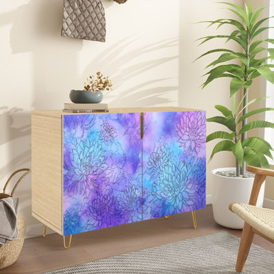 Buffet Buffet avec rangement Mystical Cosmic Garden Fleurs flottant avec 2 portes pour le salon et la cuisine