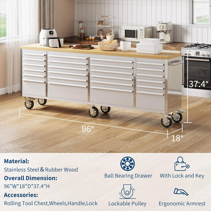 Coffre à outils 96 pouces avec 24 tiroirs, armoire de rangement mobile avec système de verrouillage pour garage