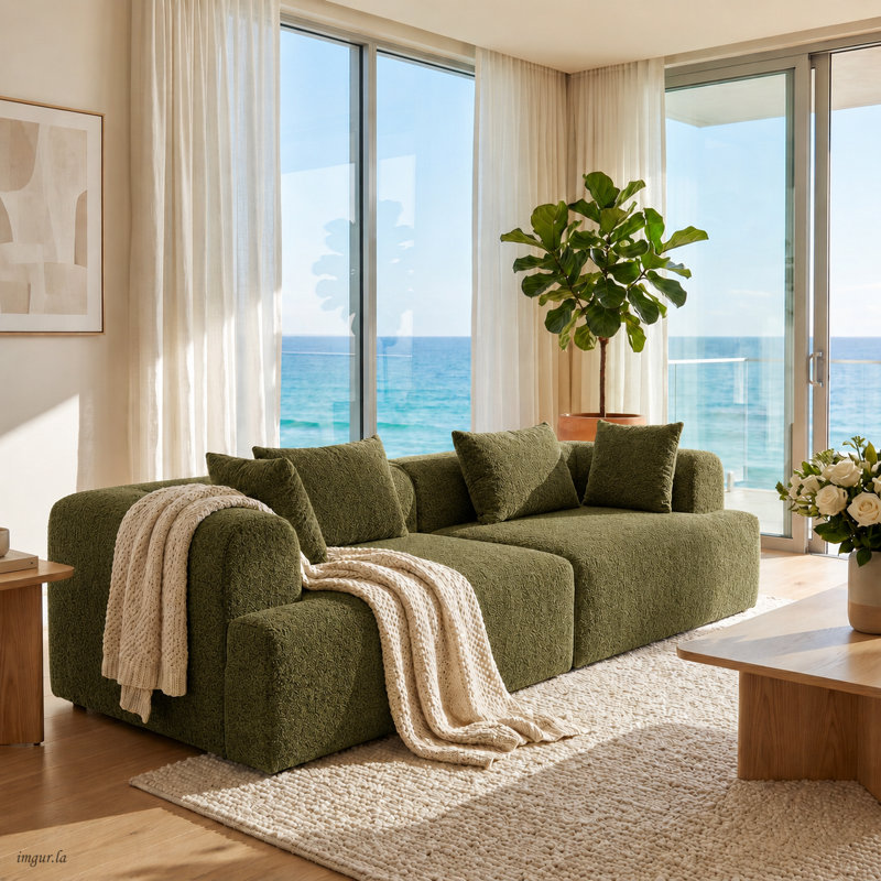 96.06" Wide 2-Seater Sectional Sofa, No Assembly Required Cloud Sofa for Living Room, Green