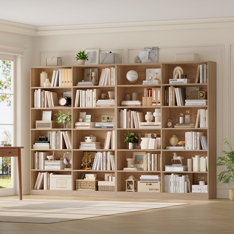 74.3"h X 47.2"w Wood Double 6-tier Standard Bookcase (set Of 2), Oak