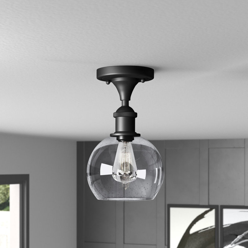 Baptista Semi Flush Mount, Oil Rubbed Bronze, Seedy, 12'' H X 8'' W X 8'' D