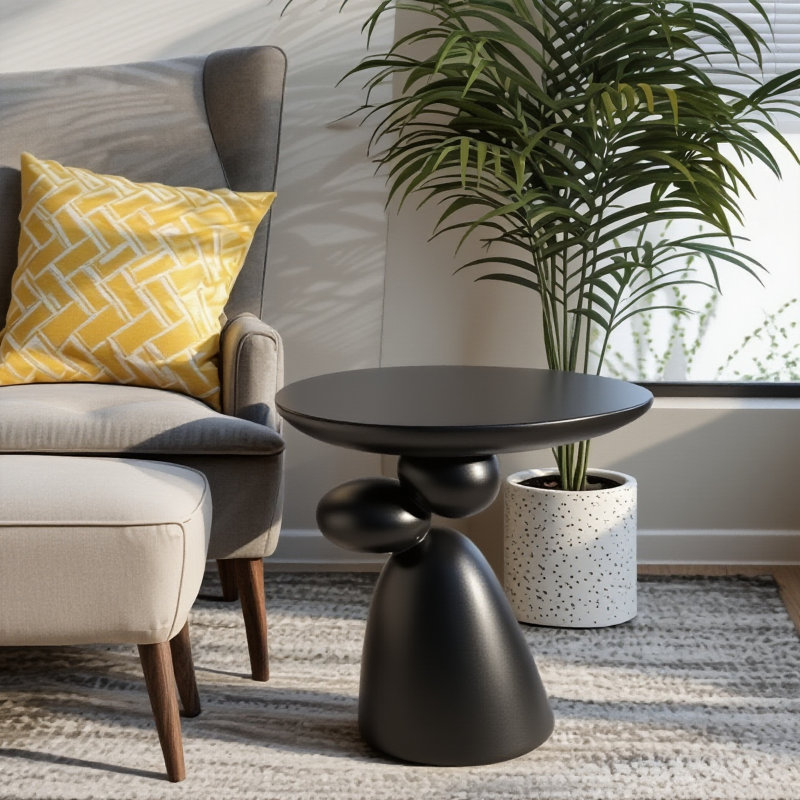 20" Stone-Inspired Fiberglass Oval End Table & Side Table, Solid Construction No Assembly Accent Table For Living Rooms & Bedrooms