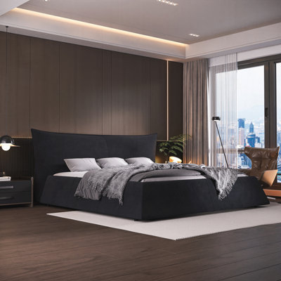 Lit plateforme tapissier avec tête de lit en velours