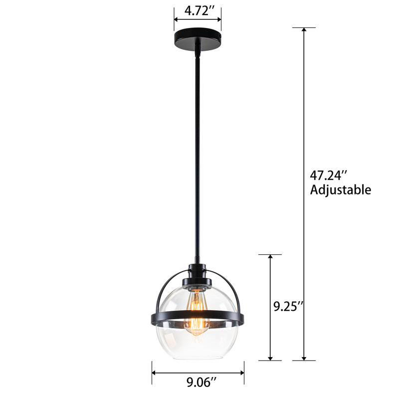 Luminaire suspendu sphère en verre 1 lumière Gladi, Noir mat