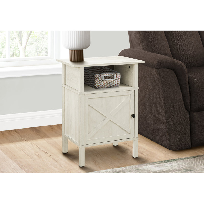 Petite table d'appoint de petite chambre avec stratifié en chêne délavé, aspect transitionnel et aspect rangement facile, plancher d'armoire fermée - conception sécuritaire