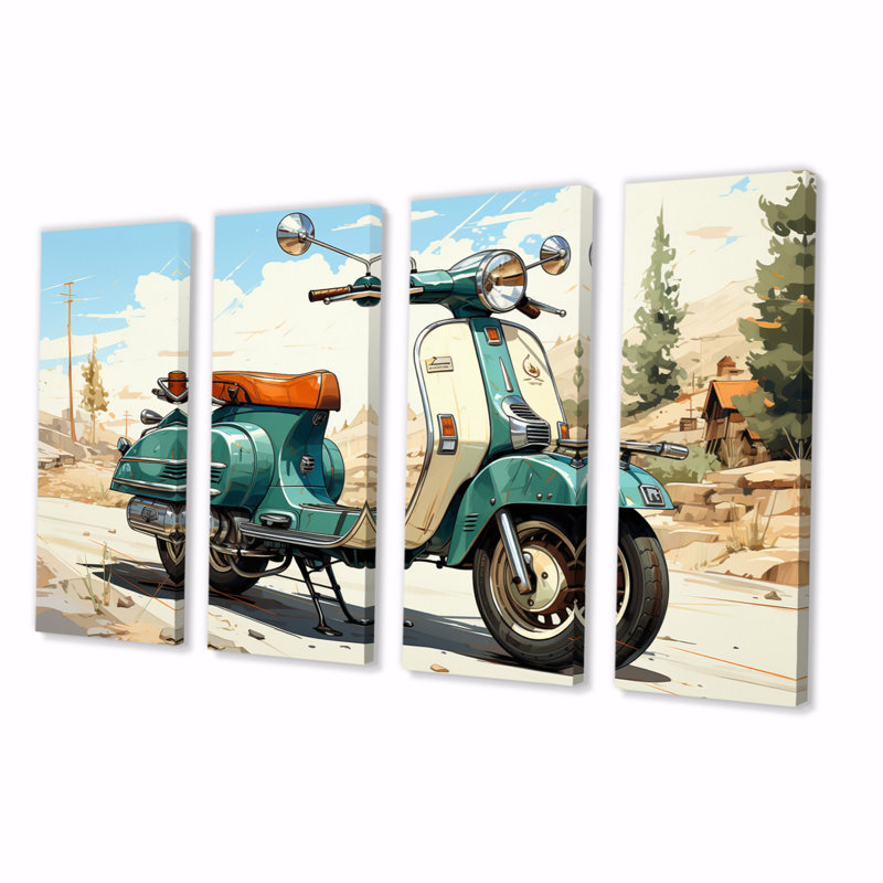 «Green Scooter Retro Electric II» sur toile, reproduction de 4 pièces